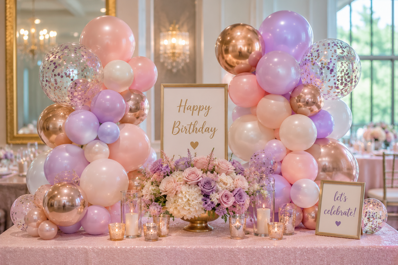 party balloons color coordination table centerpiece decor