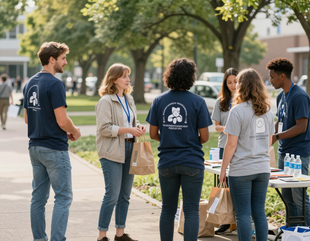 Volunteers and community members gathered at an outreach event
