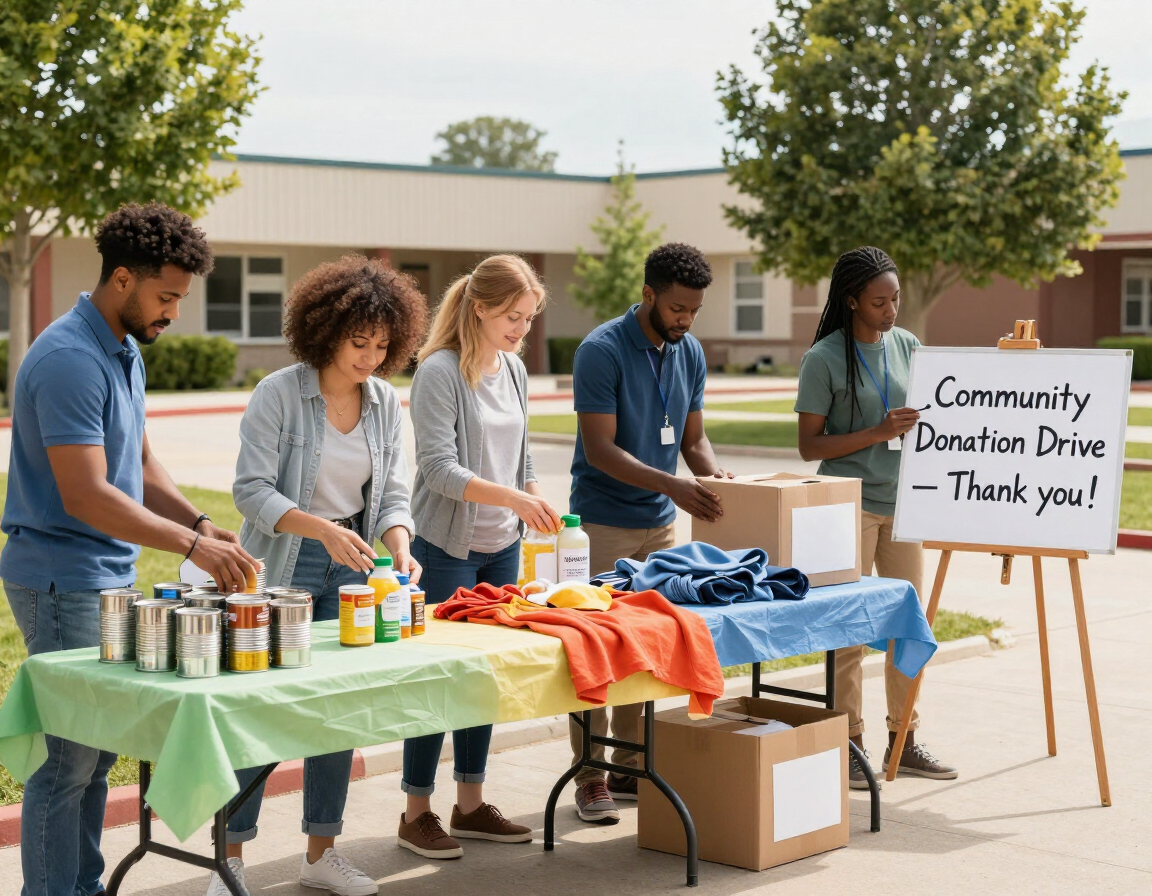Community volunteers organizing a donation drive