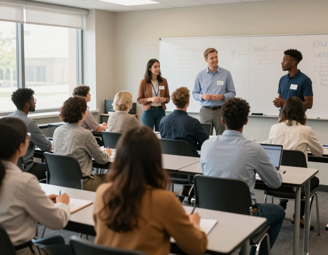 Volunteers teaching a workforce training class