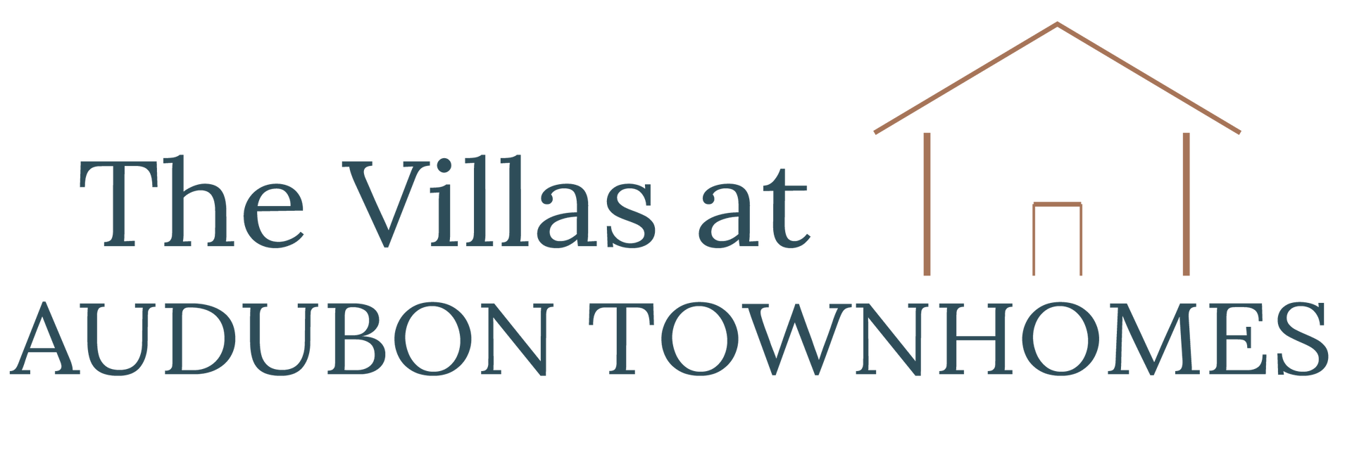 Logo for "The Villas at Audubon Townhomes," featuring text and a simple house outline.