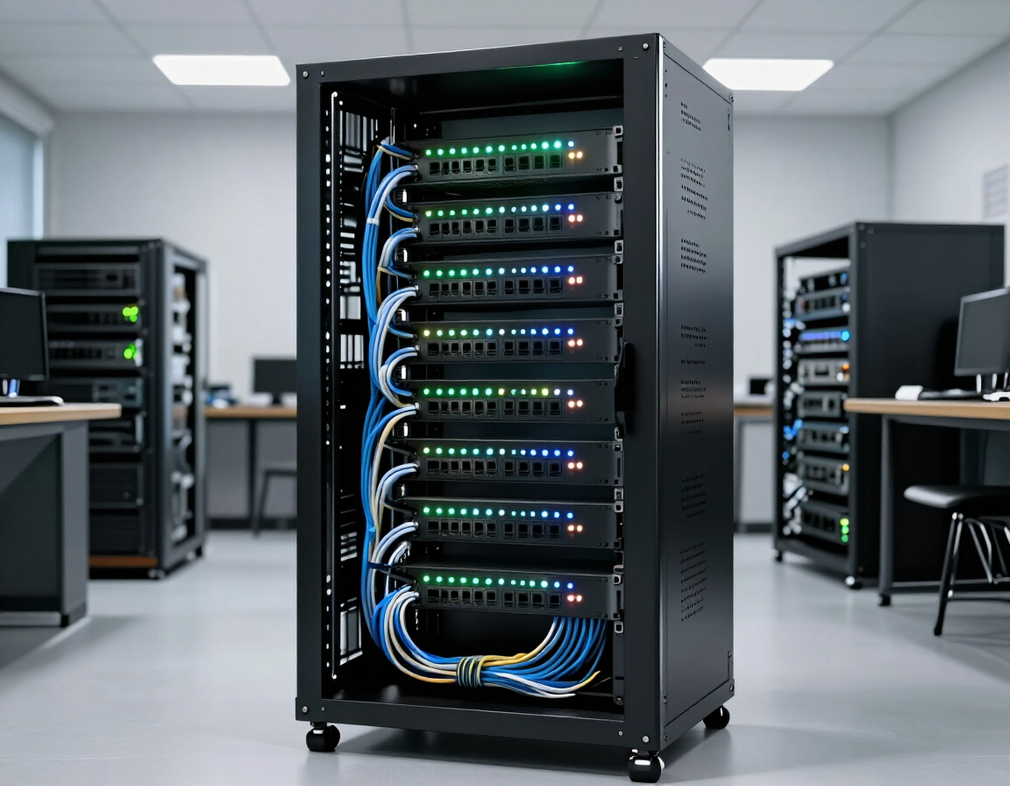 Rack réseau avec câblage ordonné