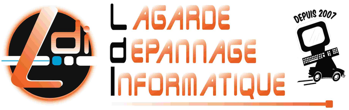 Télécharger IT-Remote Logo orange, noir et blanc portant l’inscription « LAGARDE DEPANNAGE INFORMATIQUE », avec une petite icône d’ordinateur