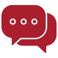 Red chat bubbles with three white dots, indicating messaging or conversation.
