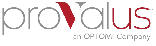 ProValus logo with gray and red text, “an OPTOMI Company” tagline underneath