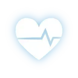 White heart with a pale blue heartbeat line on a soft blue glow background