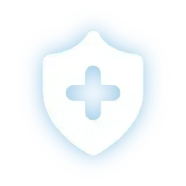 White shield icon with a blue medical cross symbol in the center