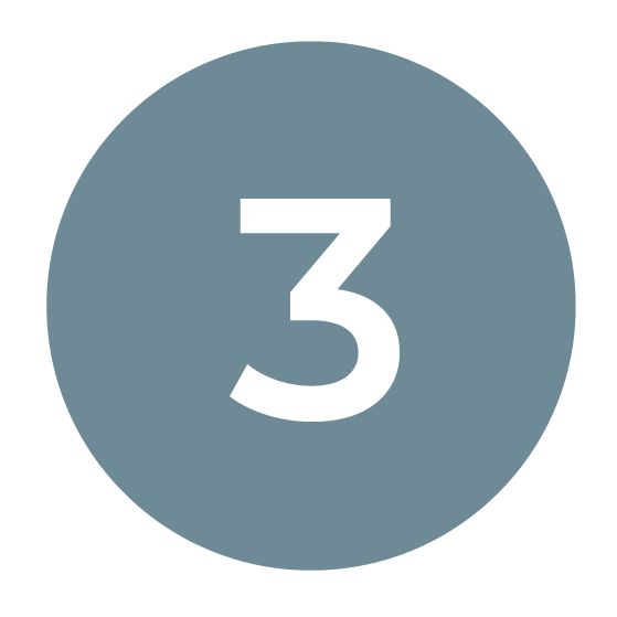 The number three in white, centered inside a slate blue circle.