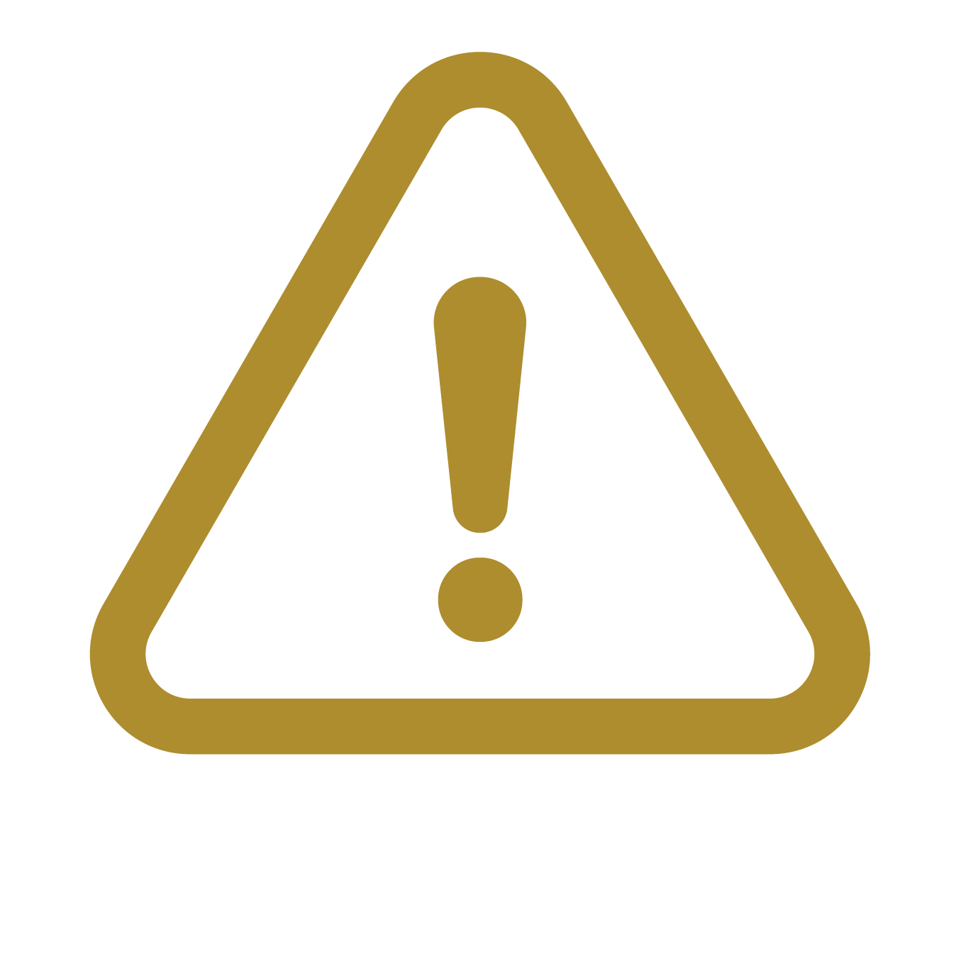 A gold-colored outline of a triangle containing an exclamation point, serving as a standard warning or caution icon.