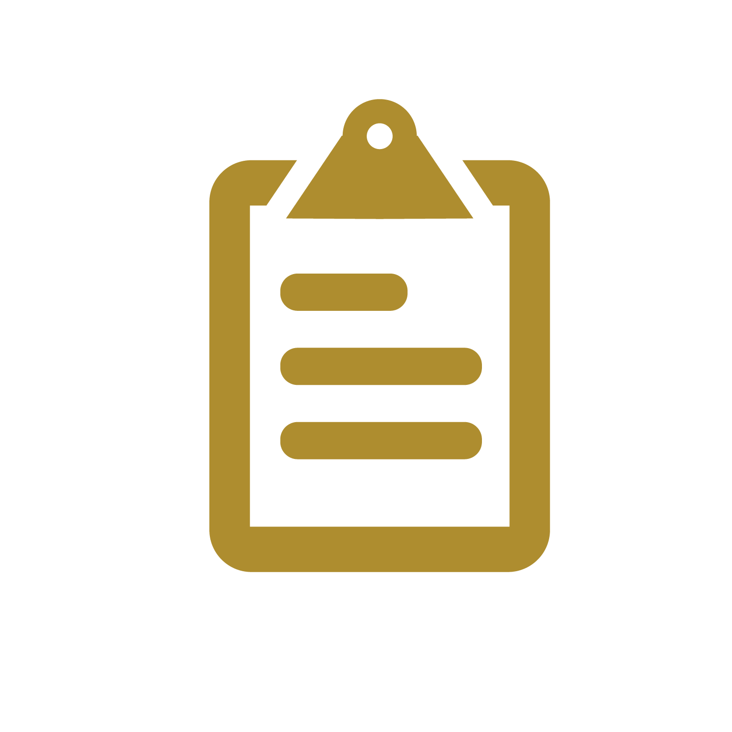 A golden-brown icon of a clipboard with a clip at the top and three horizontal lines representing a document.