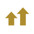 Two golden arrows pointing upward, with the right arrow larger than the left.