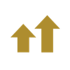 Two gold arrows pointing upward, with the right arrow larger than the left.