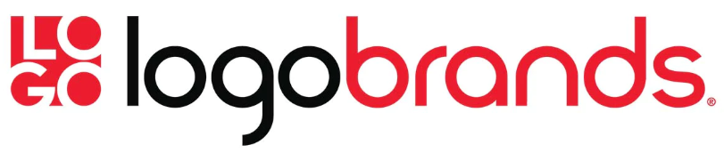 The Logo Brands logo features a red abstract icon to the left of the company name written in black and red text.