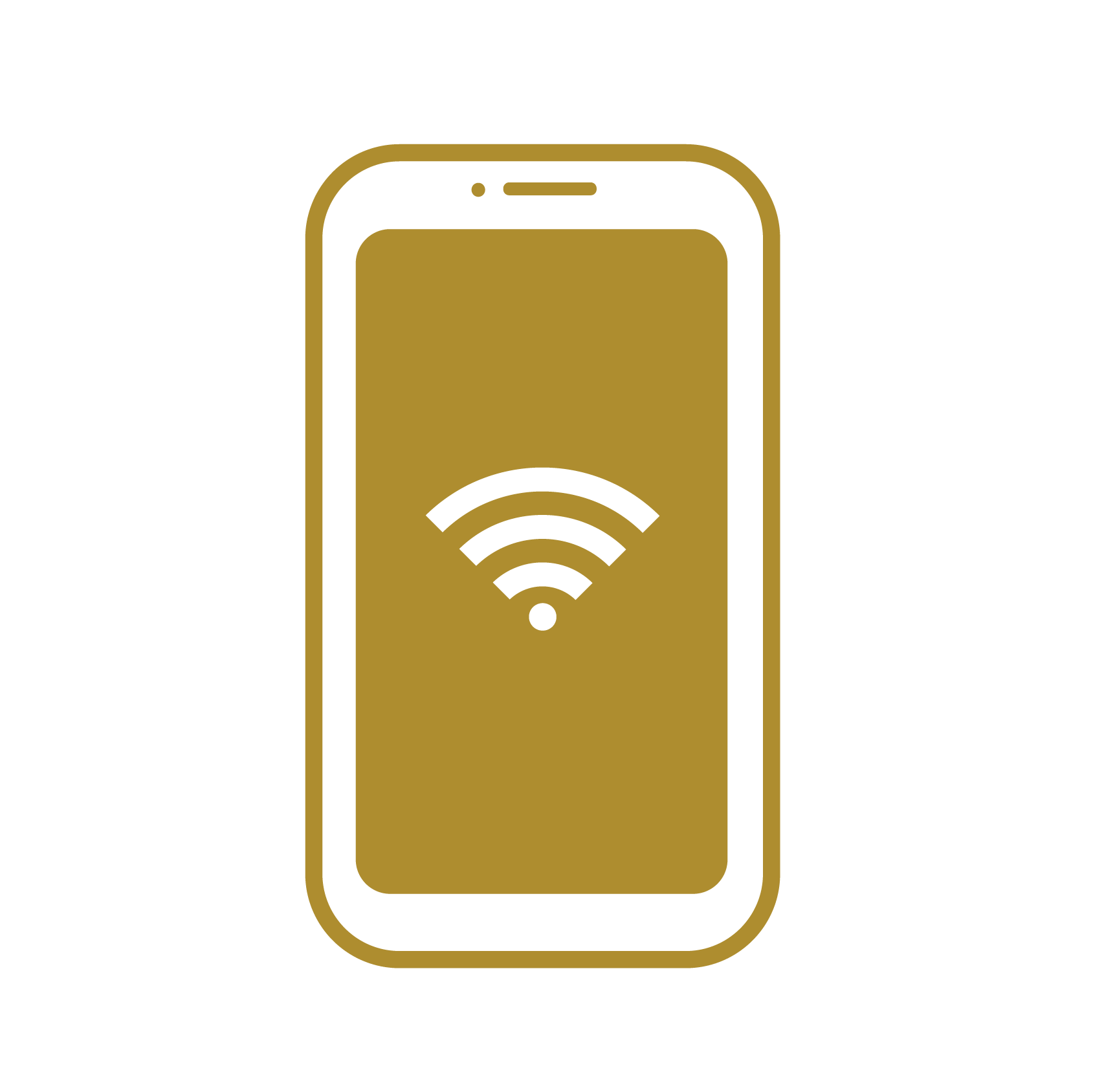 A gold-colored smartphone icon with a Wi-Fi signal symbol displayed on its screen.