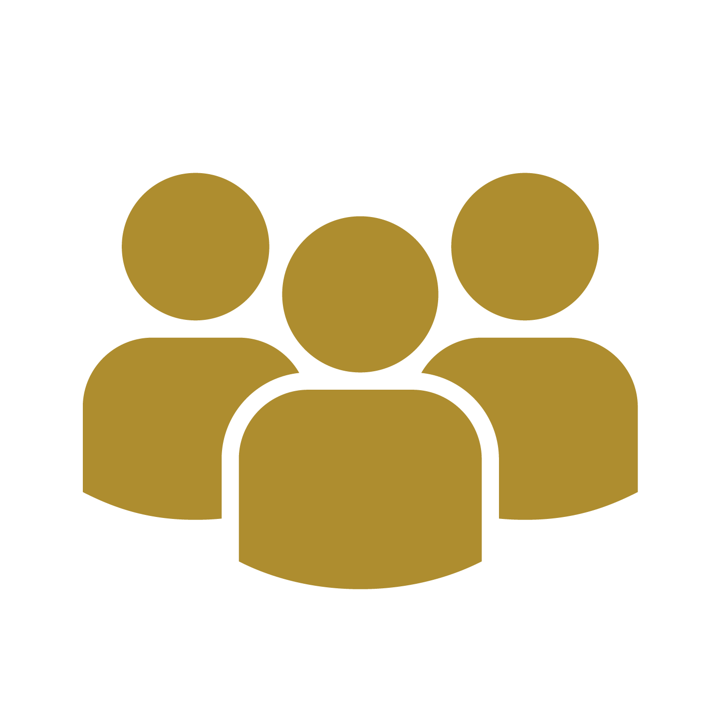 A gold-colored icon featuring three simplified human figures arranged in a cluster.