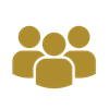 A gold-colored icon featuring the silhouettes of three people arranged in a group.