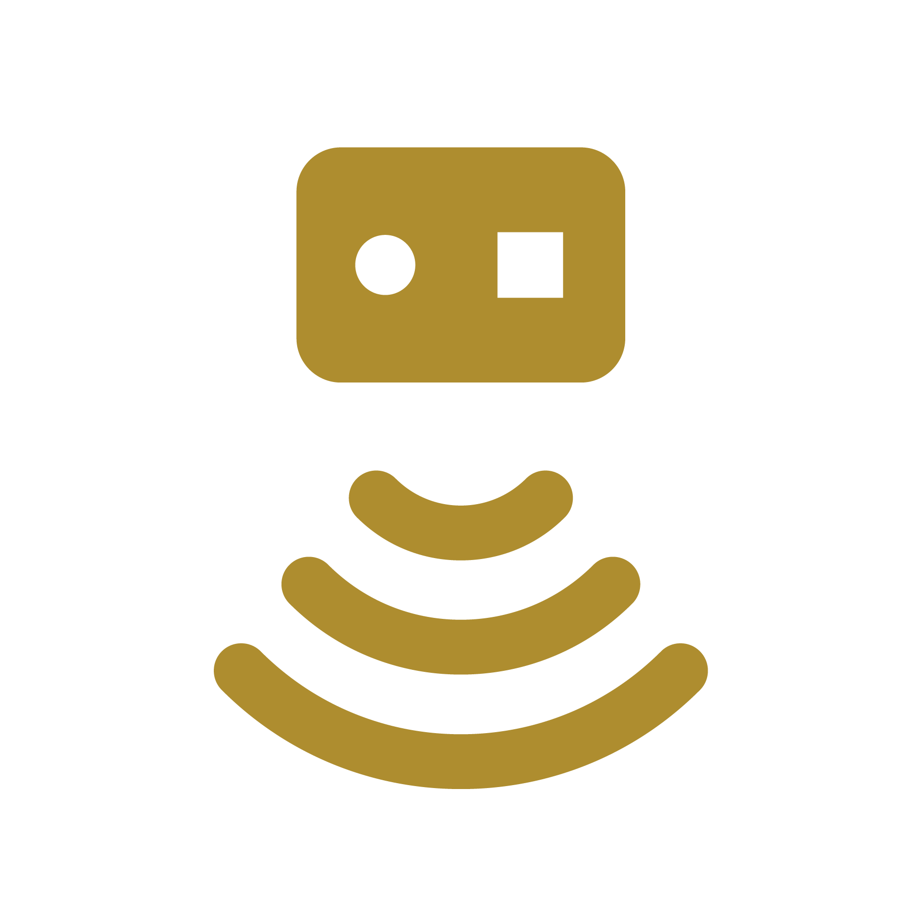 A gold icon of a sensor or camera emitting wireless signals in three curved, expanding lines below it.