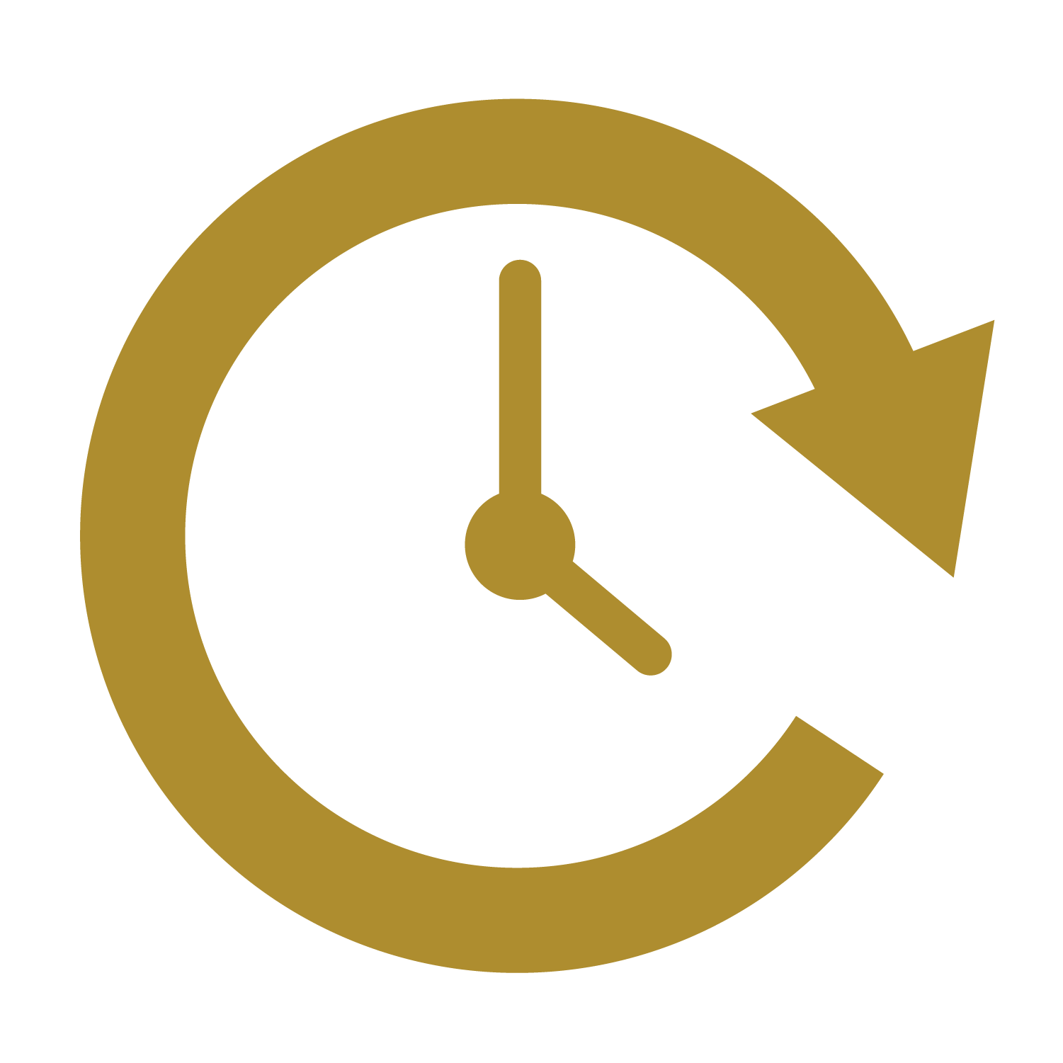A gold-colored icon of a clock face inside a circular arrow pointing clockwise, symbolizing history or redo.