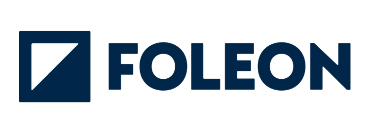 FOLEON logo with dark blue square icon and bold blue wordmark on white background