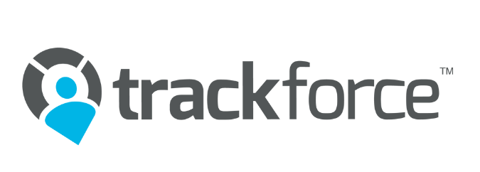 Trackforce logo with gray and blue icon and black text