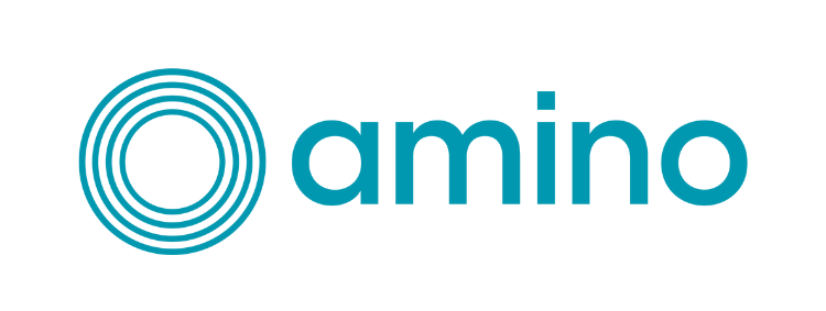 Amino logo with teal concentric circles and the word “amino” in teal text