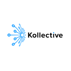 Kollec tive logo with blue network icon and black text on white background