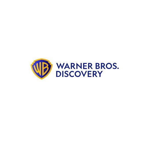 Warner Bros. Discovery logo in blue and gold on a white background