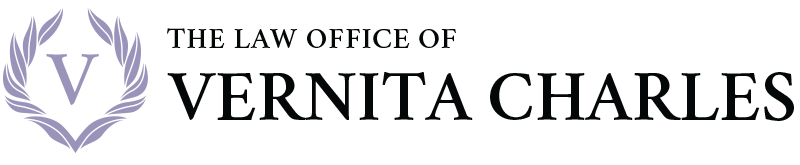 Law Office of Vernita Charles logo with purple laurel and serif text