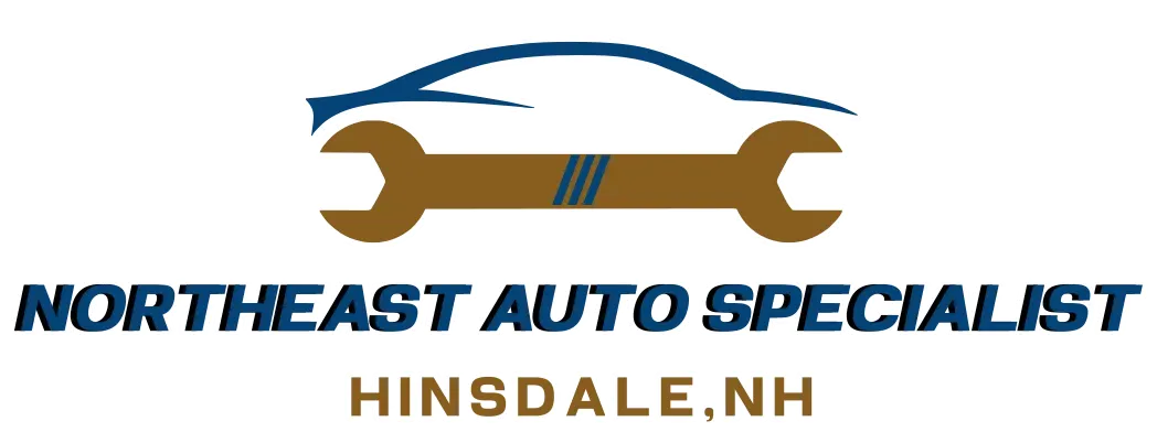 Northeast Auto Specialist logo with blue car and gold wrench, Hinsdale, NH, phone number 603-336-5100