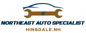 Northeast Auto Specialist logo with blue car and gold wrench, Hinsdale, NH, phone number 603-336-5100