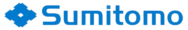 Logo of Sumitomo, a blue diamond-shaped design with a blue text “Sumitomo” to its right.
