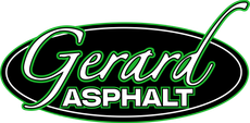 Gerard Asphalt logo in black, green, and white with cursive lettering