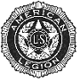 American Legion black-and-white emblem with eagle and text 