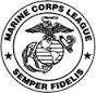 Black-and-white Marine Corps League logo with eagle, globe, anchor, and Semper Fidelis text