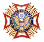 Round gold-and-red police-style emblem with a blue U.S. center seal and banner text across the middle