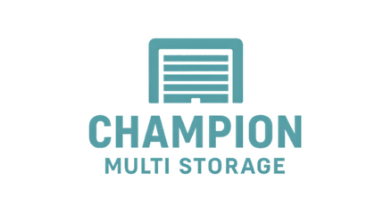 Red Champion Multi Storage logo with a garage door graphic.