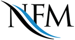 The letters "NFM" in black font, with a stylized black and blue swoosh crossing behind the "N".
