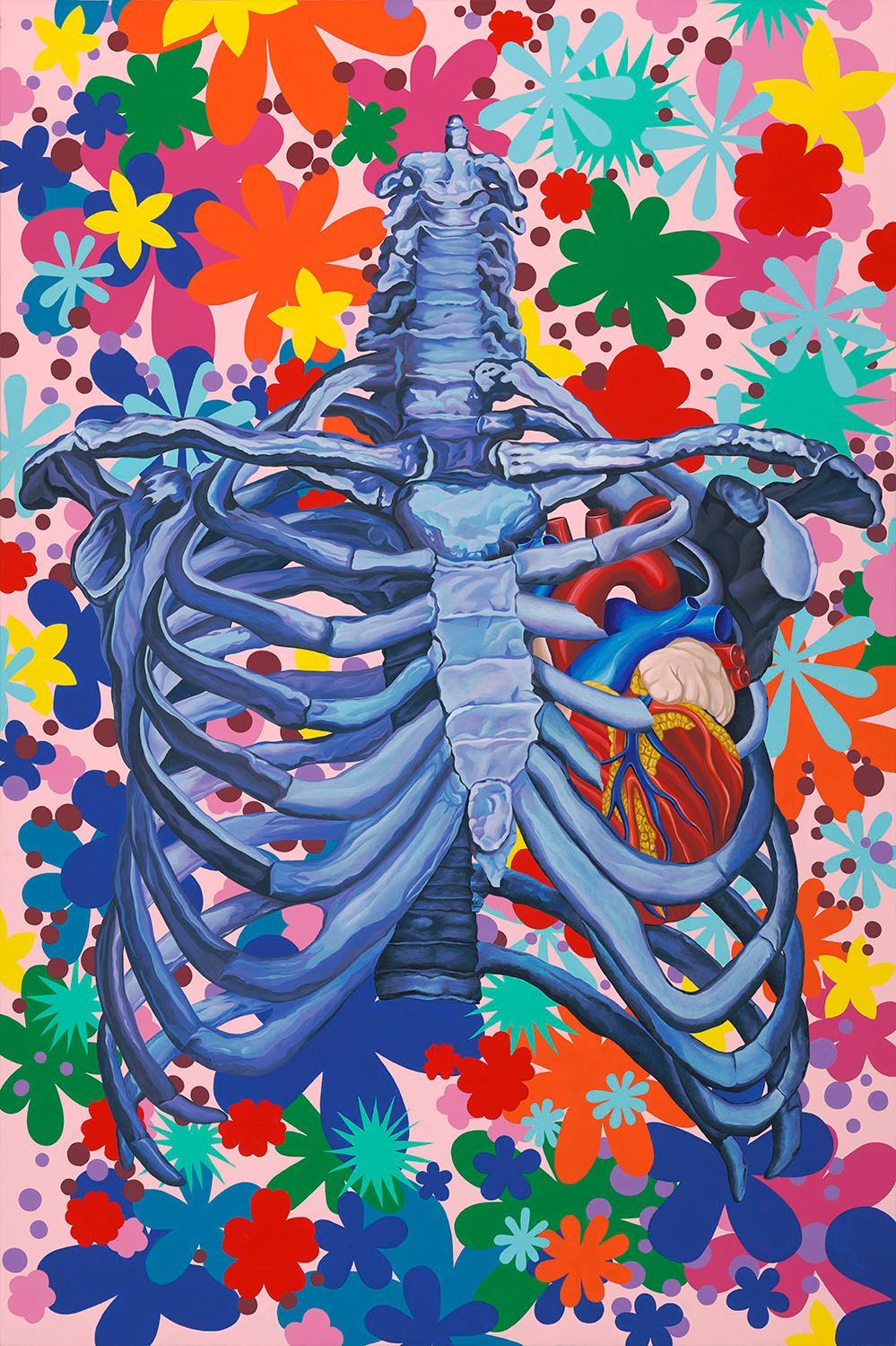 art, painting, donatella azygous, comissioned art, los angeles, female artist, skull, skull art, anatomical heart, rib cage, opulent, wealth, beauty, love, craftsmanship, excellence
