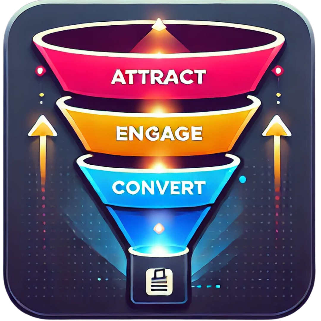 A sales funnel with the words attract engage and convert on it
