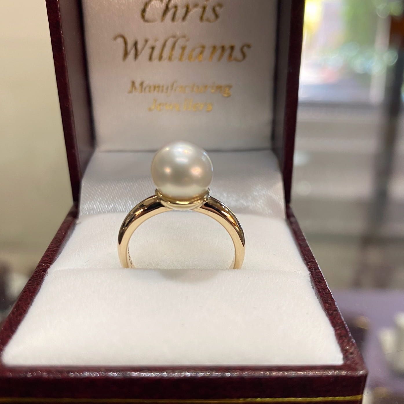 Pearl Ring in a Red Velvet Jewelry Box — Chris Williams Retail & Manufacturing Jewellers in Wanguri, NT