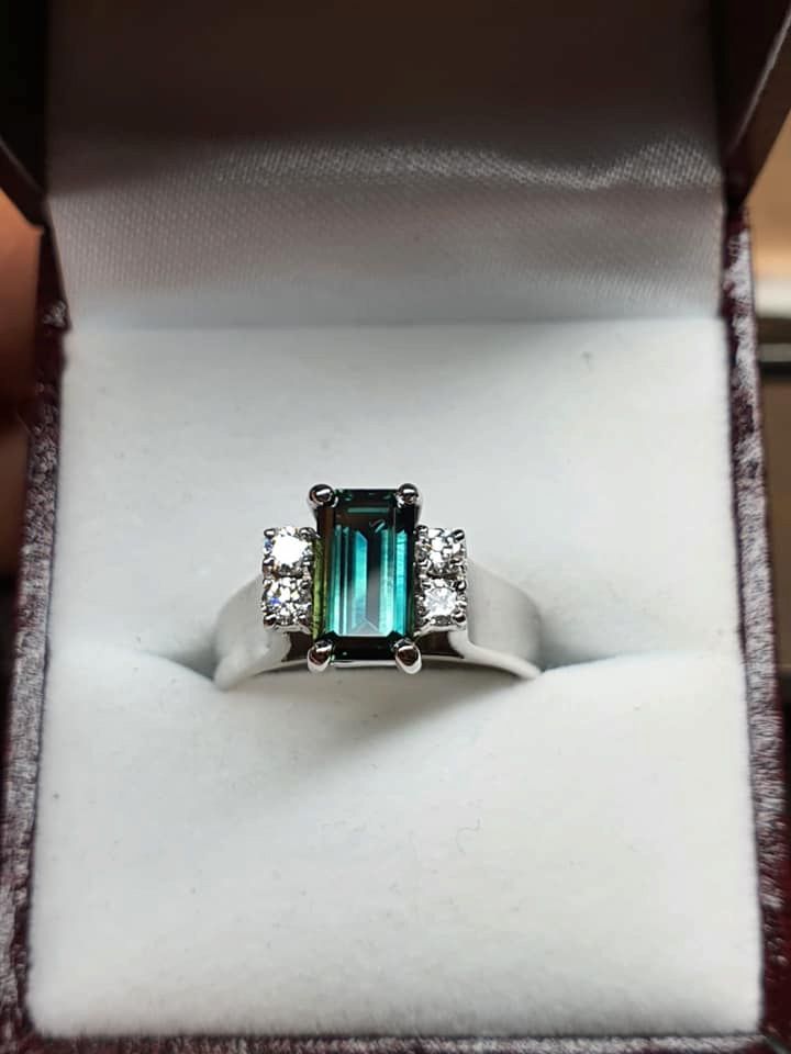 Blue-green Emerald-cut Gemstone Ring — Chris Williams Retail & Manufacturing Jewellers in Wanguri, NT