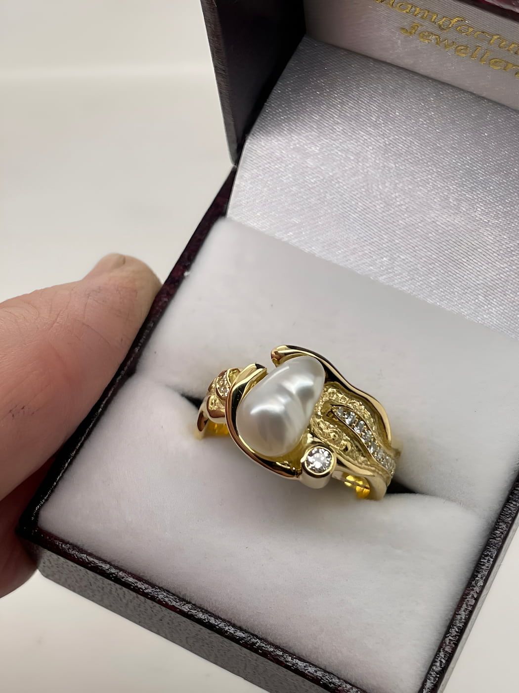 A Gold Ring With a Central Baroque Pearl and Accent Diamonds — Chris Williams Retail & Manufacturing Jewellers in Wanguri, NT