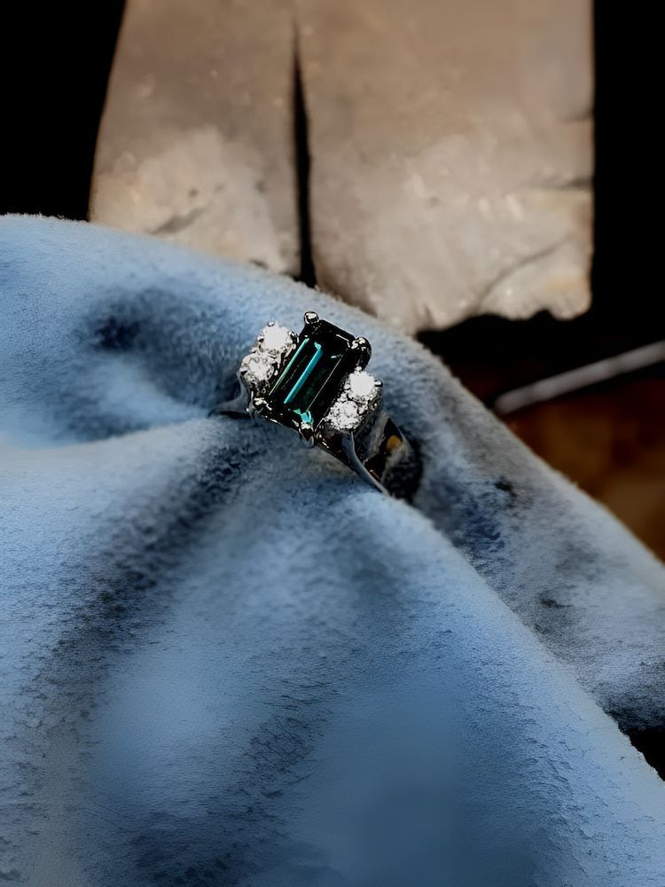 Emerald Cut Teal Gemstone Ring — Chris Williams Retail & Manufacturing Jewellers in Wanguri, NT