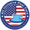 Logo for All Inclusive Pool Care with an American flag and blue swimming pool icon, slogan: &ldquo;We do the work so all you have to do is swim&rdquo;