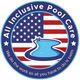 Logo for All Inclusive Pool Care with an American flag and blue swimming pool icon, slogan: &ldquo;We do the work so all you have to do is swim&rdquo;