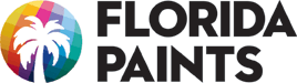Florida Paints logo: palm tree inside a colorful circle, with 