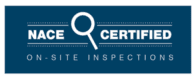 NACE Certified logo: Blue background, white text and magnifying glass. 