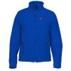 Blue zip-up jacket with a high collar and long sleeves on a white background