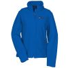 Blue zip-up hoodie with a high collar and front pockets on a white background