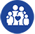 Blue icon of a group of people inside a white circle